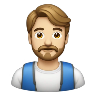 Arquitecto de 30 años residente de obra. Casco blanco chaleco azul. Ojos grandes cejas pobladas. labios gruesos. Sin bigote ni barba sticker