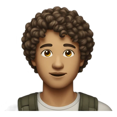 Twenty-something boy with forward-cropped, slightly curly hair, short at the sides, multicolored eyes. sticker