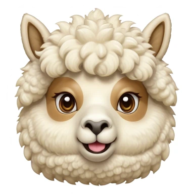 Cinematic Comical Cream Alpaca Portrait Emoji, Head tilted dramatically with an exaggeratedly amused expression, featuring a striking, fluffy cream fleece with playful texture, wide, expressive gentle eyes filled with playful disbelief, Simplified yet hilariously expressive features, highly detailed, glowing with a slightly sassy glow, high shine, dramatic yet playful, stylized with an air of cheeky mischief, bright and endearing, soft glowing outline, capturing the essence of a spirited and over-the-top alpaca, so meme-worthy it feels like it could side-eye its way into internet fame instantly! sticker