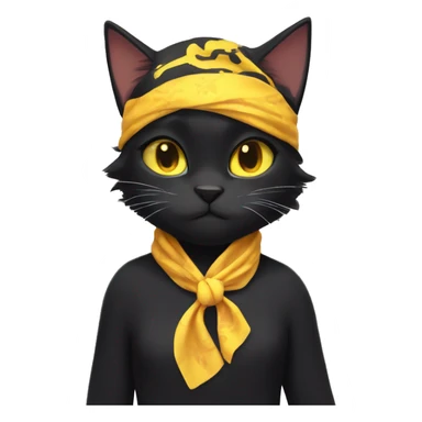 a black cat with yellow eyes and a bandanna around its neck, sora as a cat, kiki, anime cat, lineless, anime catgirl, sticker