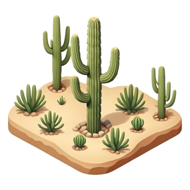 Isometric saguaro cactus on desert terrain sticker