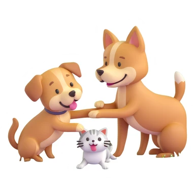 dog and cat playing in a grassy meadow sticker