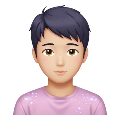 Gorgeous bright sparkly romantic Asian anime pastel guy with blushing face aesthetic trending style outside sticker