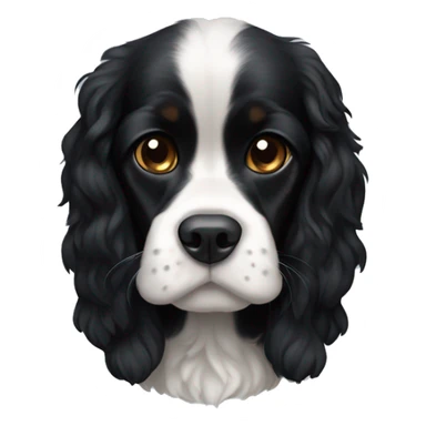 completely black small king spaniel with black fur on his whole face and white fur on chest sticker