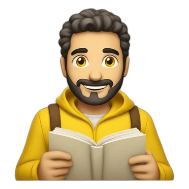 Armenian men with the yellow clothes reading book and looking at camera and smiling  sticker
