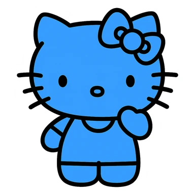 Hello Kitty character, blue color, smiling expression, simple and iconic style sticker