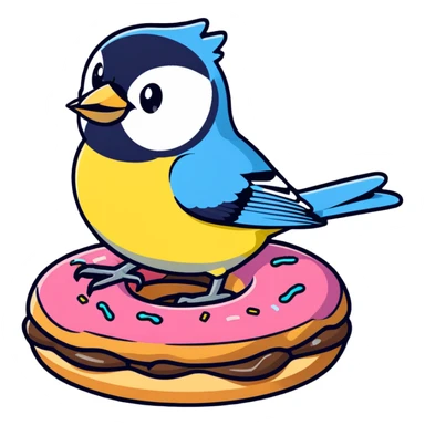 great tit bird on a donut sticker