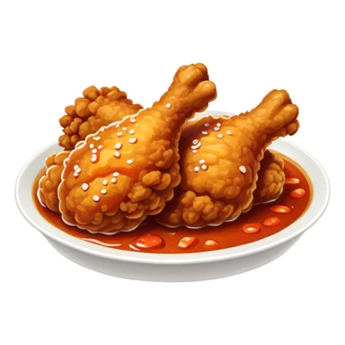 Cinematic Realistic Korean Fried Chicken Dish Emoji, depicted as crispy, golden-fried chicken glazed in a tangy sauce rendered with detailed textures and vibrant, dynamic lighting. sticker