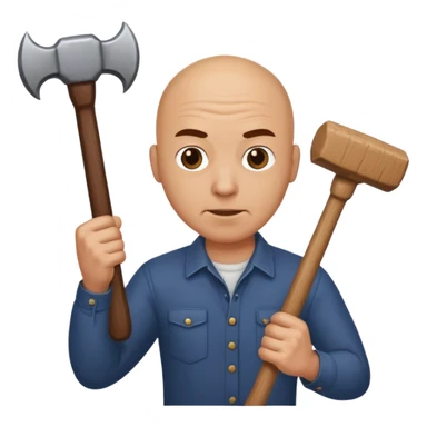 Bald man with a hammer hitting a spider sticker