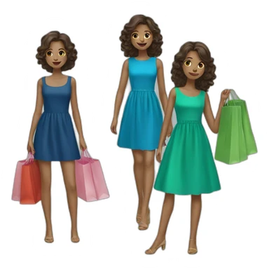 two girls shopping green dress blue dress sticker