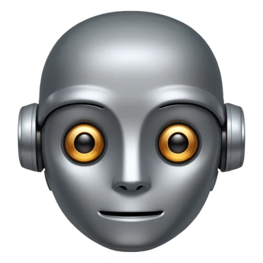 robot face with a speech bubble containing digital text or code, apple emoji style sticker