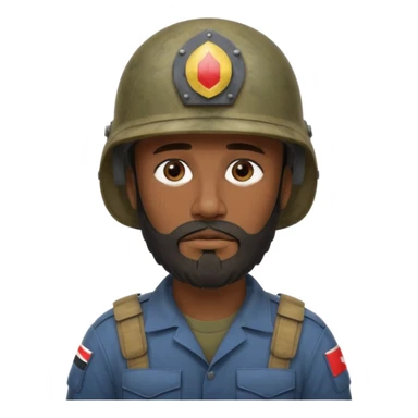 very tired, dark, Iraqi soldier in a helmet, helmet without insignia, with a beard sticker