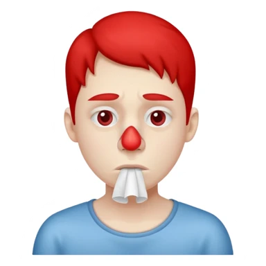 sick person with tissue on nose, fever and red nose. sticker