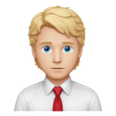 white man in white shirt, having red tie, blonde wavy hair sticker