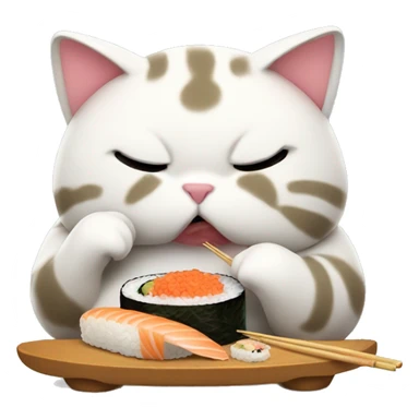 fat cat eating sushi sticker