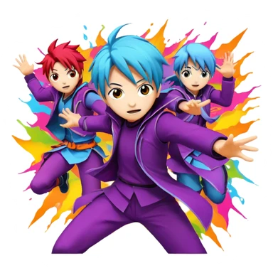 Icon for Anime: vibrant, dynamic scene with anime characters in action, featuring exaggerated expressions and colorful backgrounds. The design should reflect the distinct, energetic style of anime, with iconic eyes and unique visual elements. Transparent background. sticker