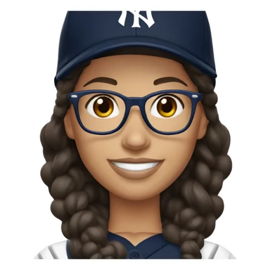 Brunette woman smile with glasses New York Yankees cap jersey  sticker
