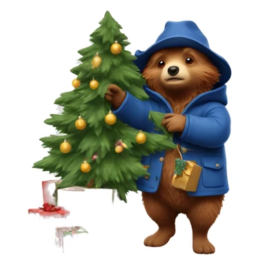 Paddington decorating a Christmas tree sticker
