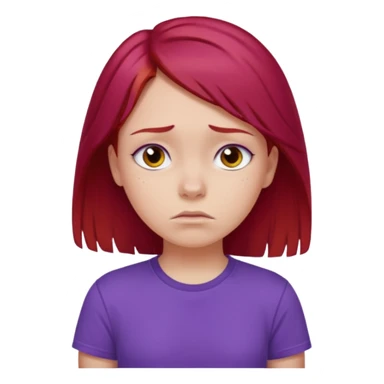 Young girl with red hair, wearing a purple T-shirt, with a sad face. sticker