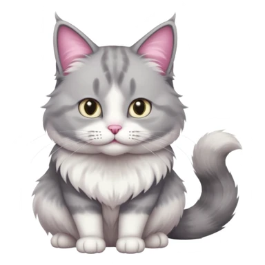 a very fluffy big grey and white cat sitting regally sticker