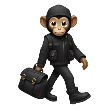Monkey wearing black clothes black ugg boots and a black backpack sticker