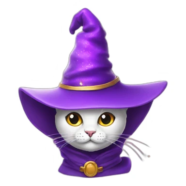 a cat with a purple wizard hat with sparks sticker