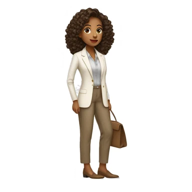 Arquitecto mujer piel blanca, cabello rizado café vestida con un traje sastre contemporáneo y moderno color beige y mocasines contemporáneos  sticker