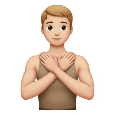 Arms crossing holding neck sticker