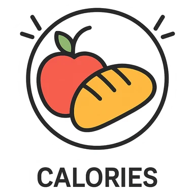 calories icon, stylized food with energy lines, modern and minimal, suitable for app icon sticker