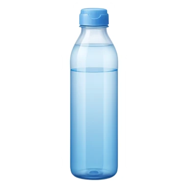 tall translucent plastic bottle with smooth curves and slightly tinted blue or white cap, filled with clear liquid, clean minimal design, no label, no measuring cap, no drops, no extras, sealed bottle, soft lighting, subtle shadows, emoji scale sticker