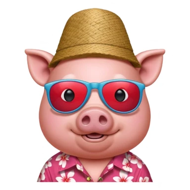 Pig with red aloha shirt, birthday hat, sunglasses sticker