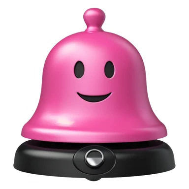 pink call bell with black base and silver push knob on top and with smiley face on it sticker
