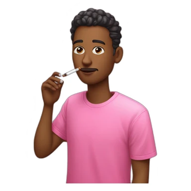 A withe young man with a pink T-shirt yet a cigarette an electronic cigarette from which smoke comes out sticker