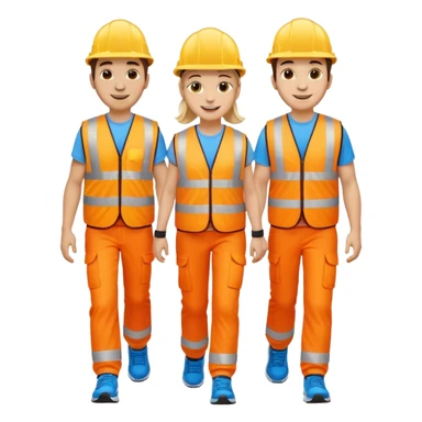 three friends walking together, each wearing a high-visibility vest, no hard hat, wearing trainers sticker