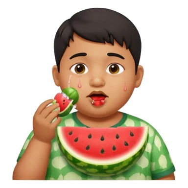 a watermelon with a indian 13 yearold a little fat boy eating it sticker
