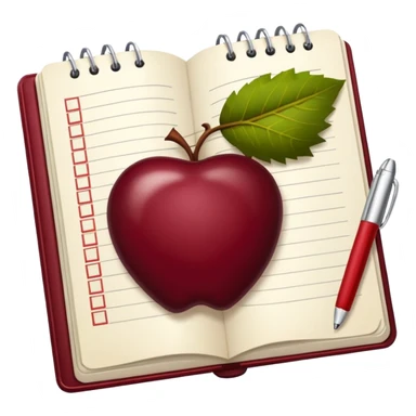 HAZ UN planificador de lista de objetivos en color vinotinto/rojo carmesí brillante, con hojas de cuaderno blancas (no agregues frutas ni nada de eso) https://imgproxy.attic.sh/insecure/f:png/plain/https://attic.sh/z0hvfdddapmiax935oa389bq0wzk  sticker