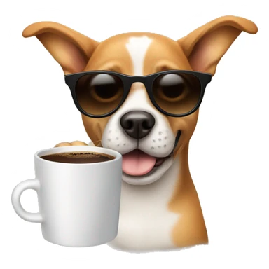 A dog with sunglasses drinking coffee sticker