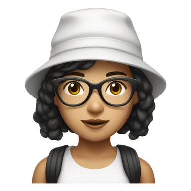 Vietnamese girl wearing a white NY hat, black glasses and named Jessica sticker