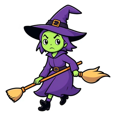 Scary witch with broom sticker