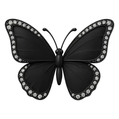 single matte black butterfly, matte black enamel, sparkling gems sticker
