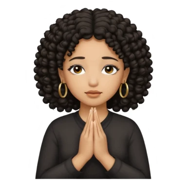 brown girl praying black curly hair and black eyes closed with gold hoop earrings sticker