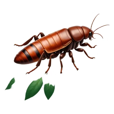 Giant Madagascar hissing cockroaches in their natural habitat, crawling over leaves and branches. Detailed close-up, highlighting their size, texture, and distinctive hissing feature. Soft, natural lighting and a transparent background. sticker