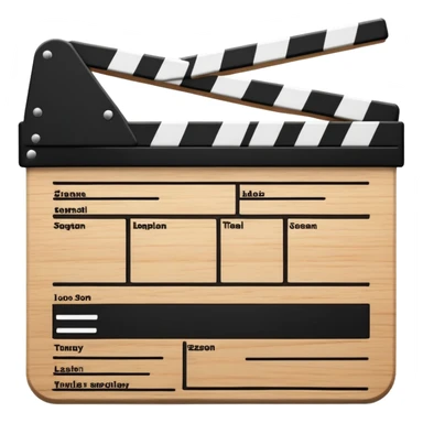 Movie clapperboard with black and white stripes at the top, iOS emoji style, clean minimal design sticker
