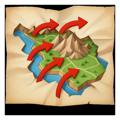 Add bold red arrows to the map, indicating an upcoming offensive attack strategy. Keep the emoji style and all original details. sticker