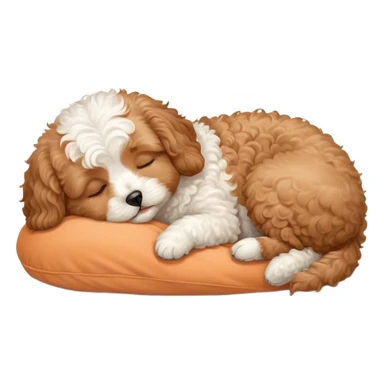 Cinematic Meme-Worthy Chubby Sleeping Cavoodle Portrait Emoji, Head resting peacefully with a contented smile, showcasing a delightfully chubby build and a luxuriously soft, curly apricot coat with gentle white accents, eyes shut in a serene nap, Simplified yet hilariously adorable features, highly detailed, glowing with a soft, drowsy light, high shine, relaxed and utterly lovable, stylized with an air of playful laziness, bright and heartwarming, soft glowing outline, capturing the essence of a comically sleepy Cavoodle, so meme-worthy it feels like it could instantly become the next viral sensation of adorable slumber! sticker