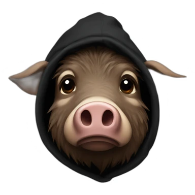 Really sad brown boar in a black winter hat and black hoodie sticker