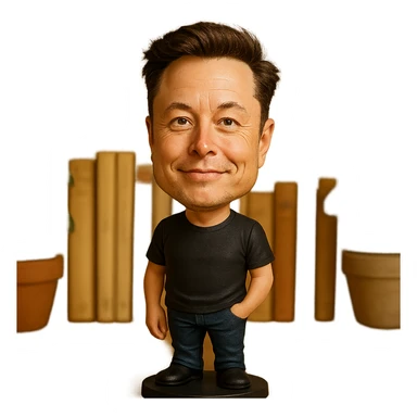 exaggerated cartoonish features bobblehead of Elon Musk in a casual outfit sticker