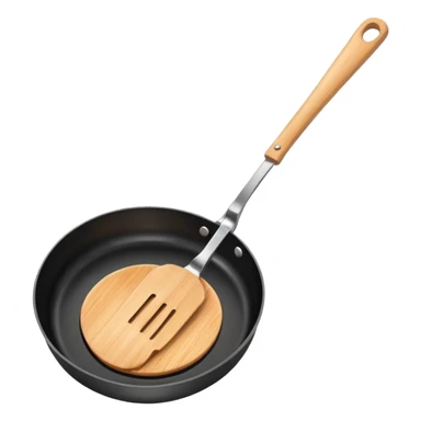 a black pan and spatula inside sticker