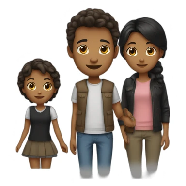 Little girl whit hair brown end father whit shot hair brown and a mother whit short hair black sticker