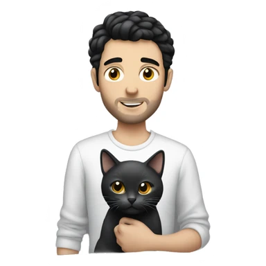 White guy with black hair holding grey cat sticker